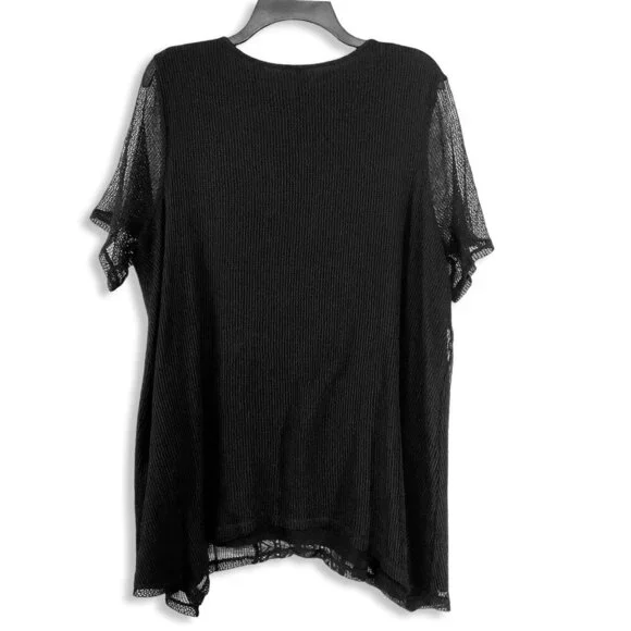 Catherines Top Womens 1X Black Lace Overlay Sharkbite Hem V-Neck Office Work - Picture 2 of 9